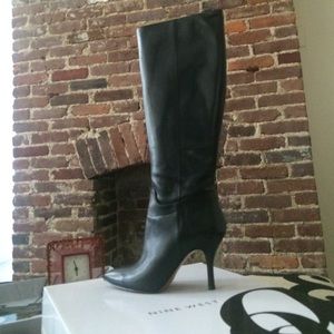 NIB Nine West Black Leather Knee High Heels