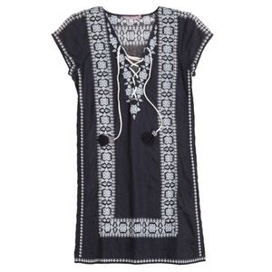 Navy Embroidered Lace Up Dress