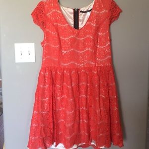 Kensie- Orange lace over lay dress.