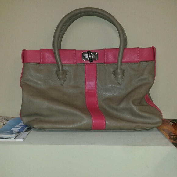 Hot pink and beige tote