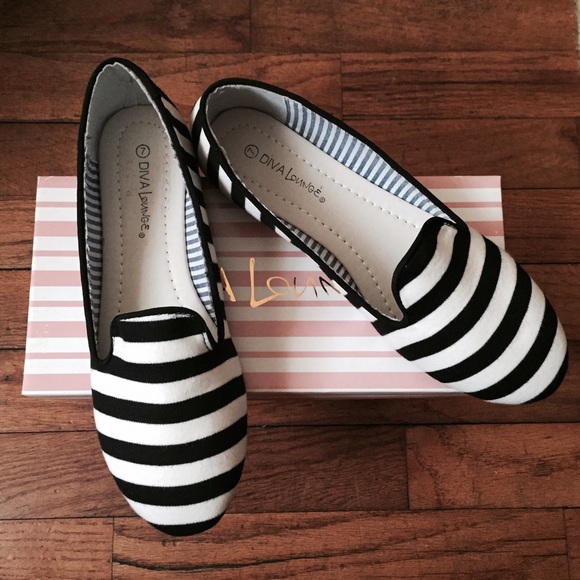 Black and white striped loafers