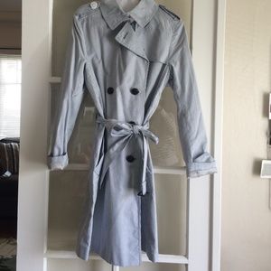 Gap blue and white pinstripe rain trench coat