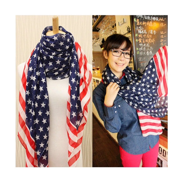 Lightweight summery American flag print scarf.