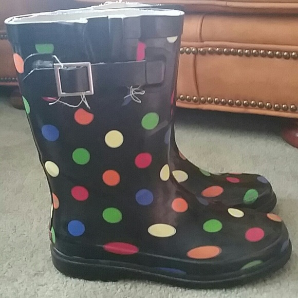 Multi color polka dot rain boots