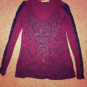 Maroon bling long sleeve with lace.