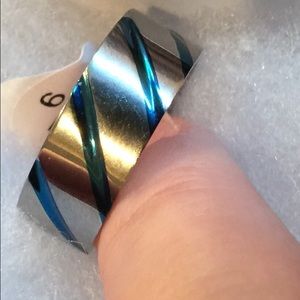 New Mens Titanium Blue Striped Band size 9