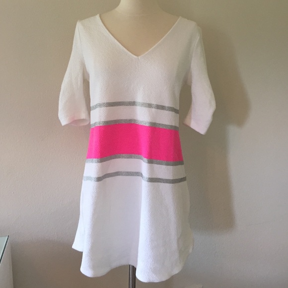 Anthropologie Hot pink and white shift dress