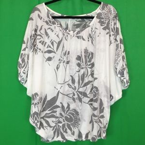 Flowy white and grey floral top size M