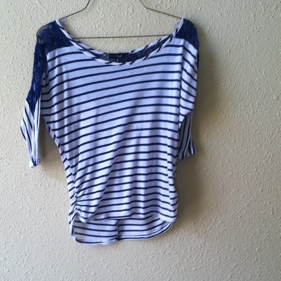Cream and navy stripe shirt