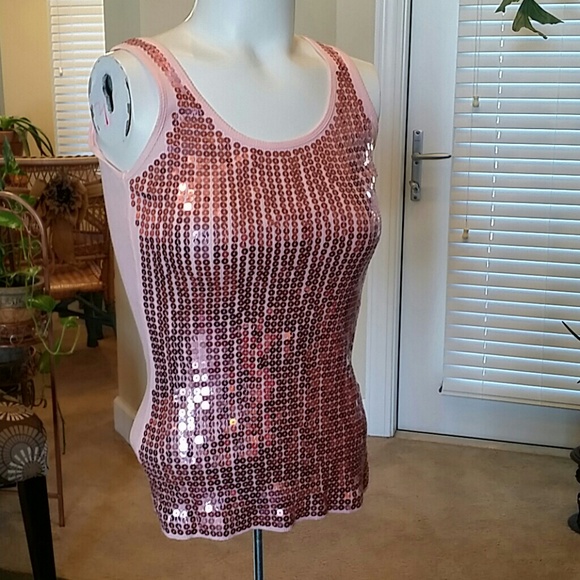 SAY WHAT? Tops - SAY WHAT? PINK SEQUIN TOP SHIRT.