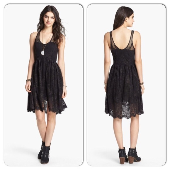 Free People Kristal Metallic Lace Dress - black
