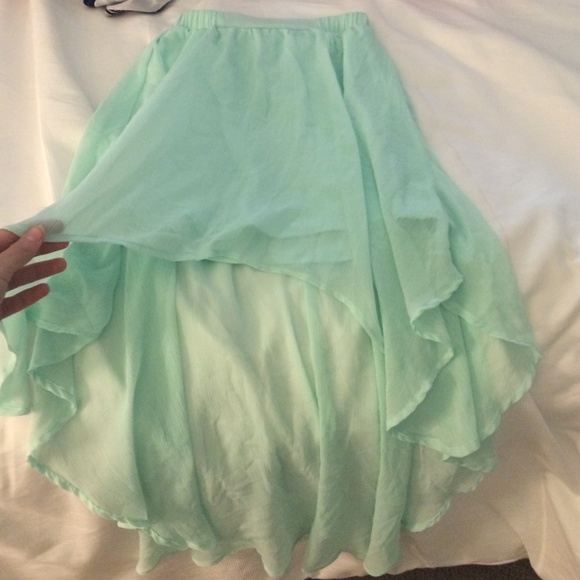 Aqua-colored maxi/mini skirt.