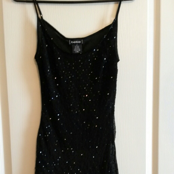 Bebe Silk Strappy Sequined Asymmetrical Top