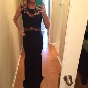 Black lace evening gown