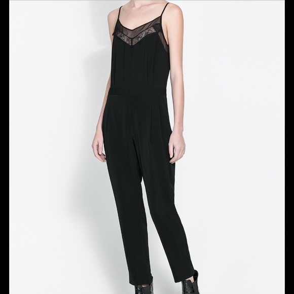 Jumpsuit with lace and sheer trim