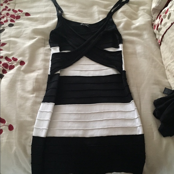 Large black and white body con dress