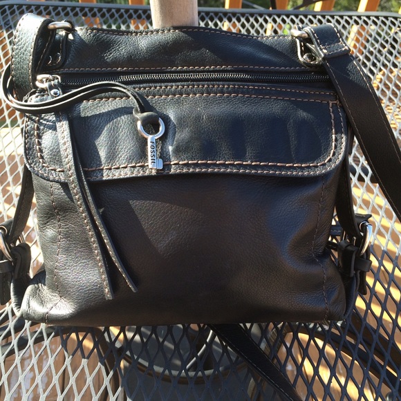 Black Leather Crossbody Organizer Bag