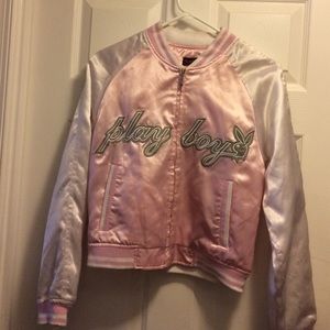 Sm Pink/White Playboy silk bomber
