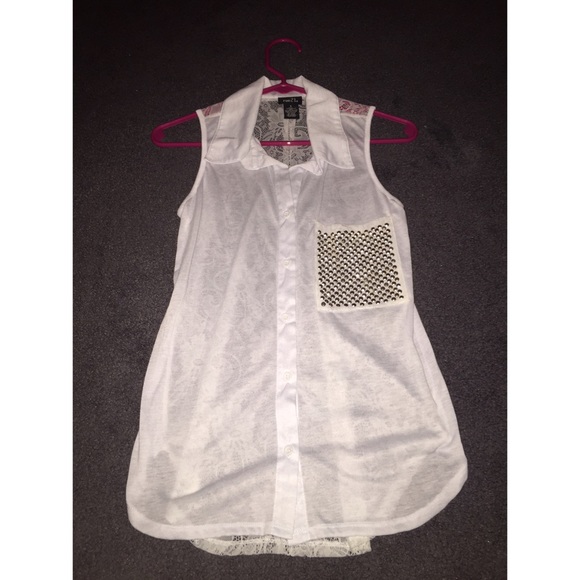 White with gold studded pocket and lace back