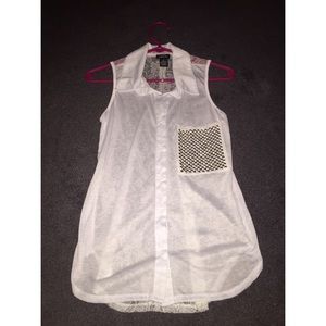 White with gold studded pocket and lace back