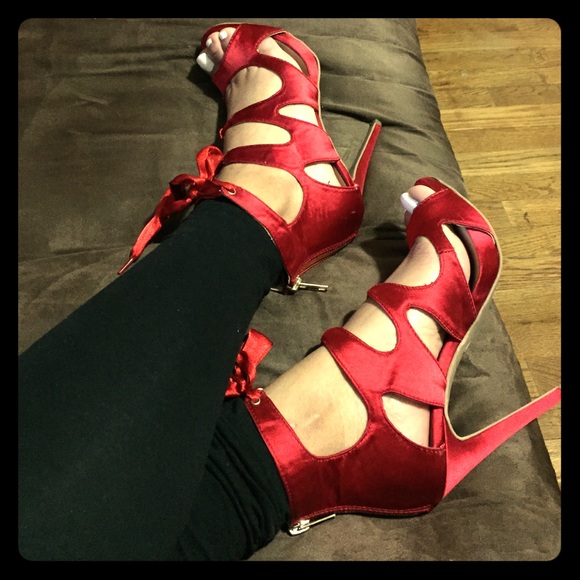 Rosey Red Silk Peep-toe Pumps