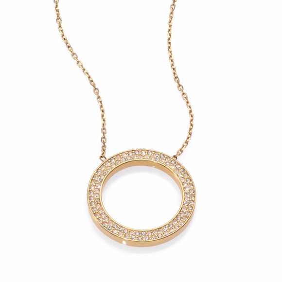 NWT Michael Kors Pave Circle Yellow Gold Necklace