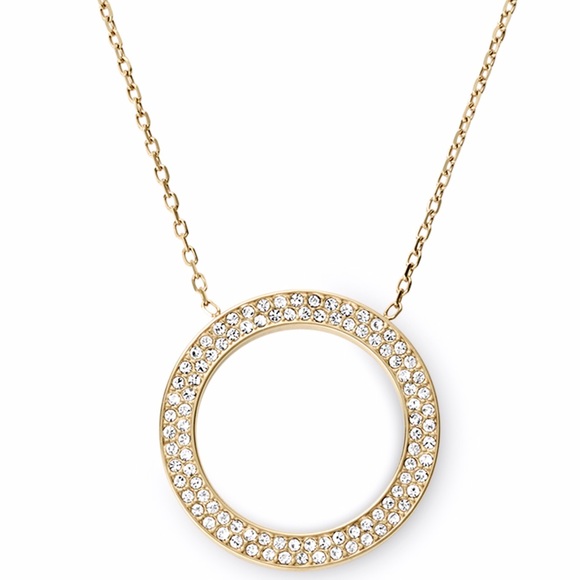 NWT Michael Kors Pave Circle Yellow Gold Necklace - Picture 4 of 4