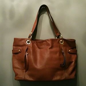 Brown leather tote