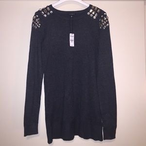 Charcoal gray sweater with rhinestones