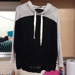 Mesh-like black shirt w/ white net sleeves & hood