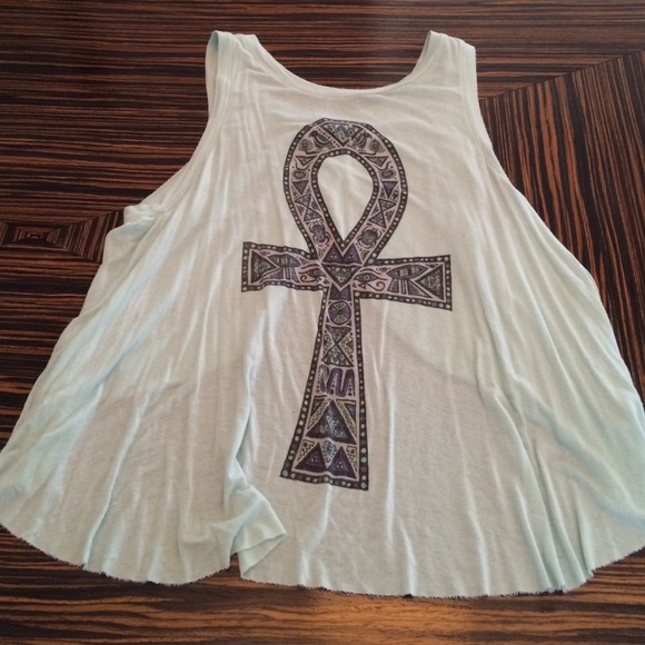 Urban Outfitters teal tank top with an ankh emblem