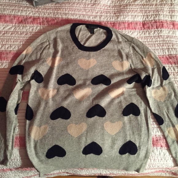 J.Crew navy and pink heart shaped sweater