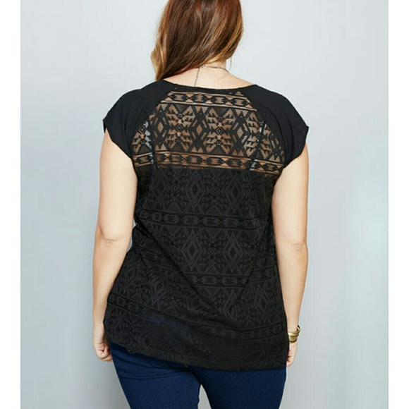 Black boho lace back top