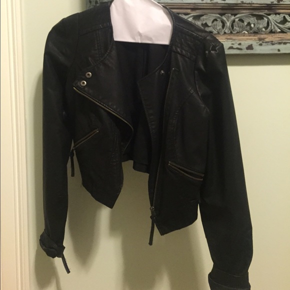Free people cropped leather jacket