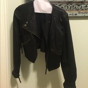Free people cropped leather jacket