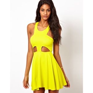 ASOS Neon Yellow Skater Dress with cut out detail