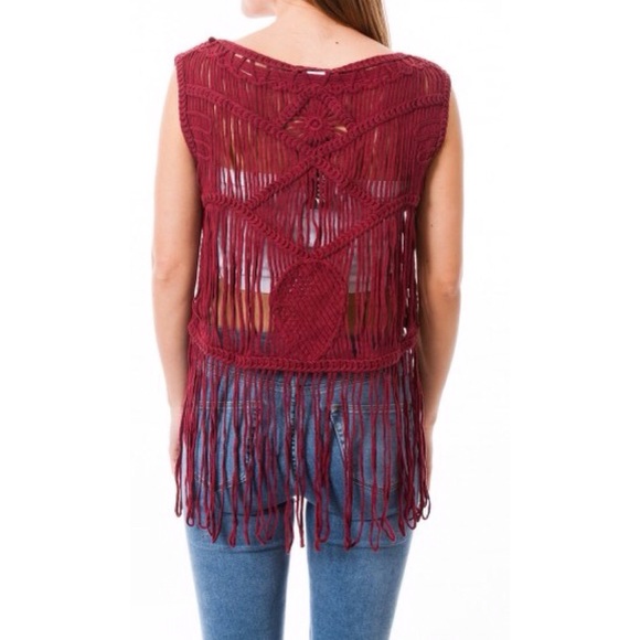 Burgundy fringe vest - overlay - Picture 2 of 4