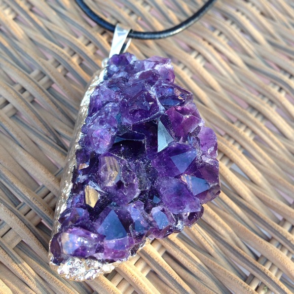 Jewelry - Chunky Raw Amethyst Druzy on On Leather Cord