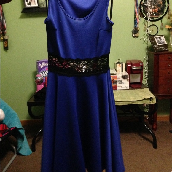 Dark blue dress with black see through lace.