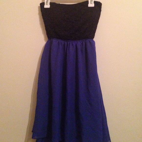 Strapless royal blue dress w/ lace bow on the back