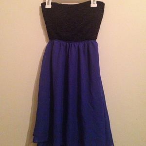 Strapless royal blue dress w/ lace bow on the back