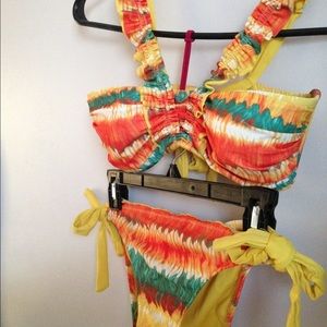 Becca Rebecca Virtue Yellow Multi Swimsuit Bikini
