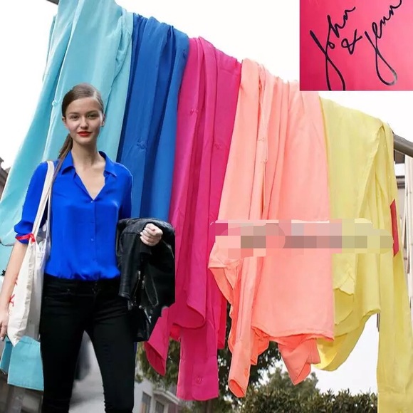 John & Jenn sandwashed button down blouse-yellow - Picture 2 of 4