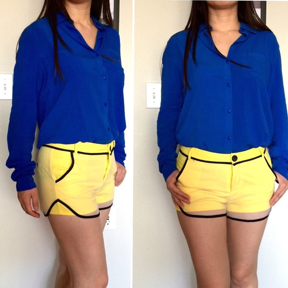 John & Jenn sandwashed button down blouse-yellow - Picture 4 of 4