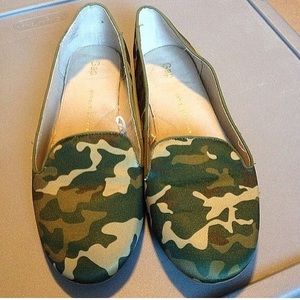 Gap camo smoking loafer flats.