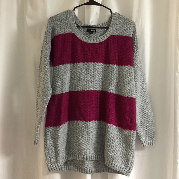 Gray and plum striped sweater