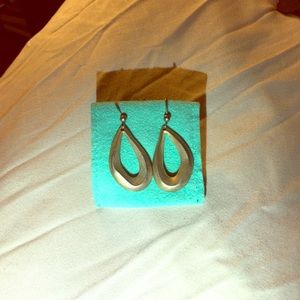 Silvertone oval drop earrings. Costume jewelry.