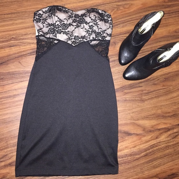 Sexy black lace cut out dress