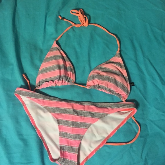 Pink&Grey Striped Bikini