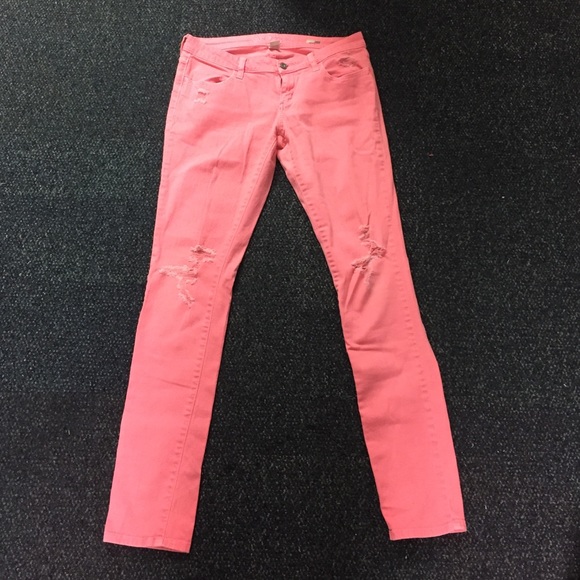 Bright pink skinny jeans